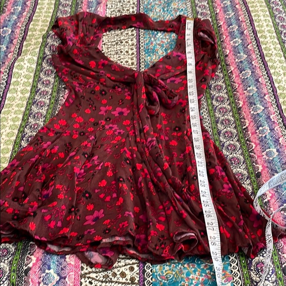 Free People Red Mini Sundress Plunge Neckline Cap Sleeve - Picture 8 of 8